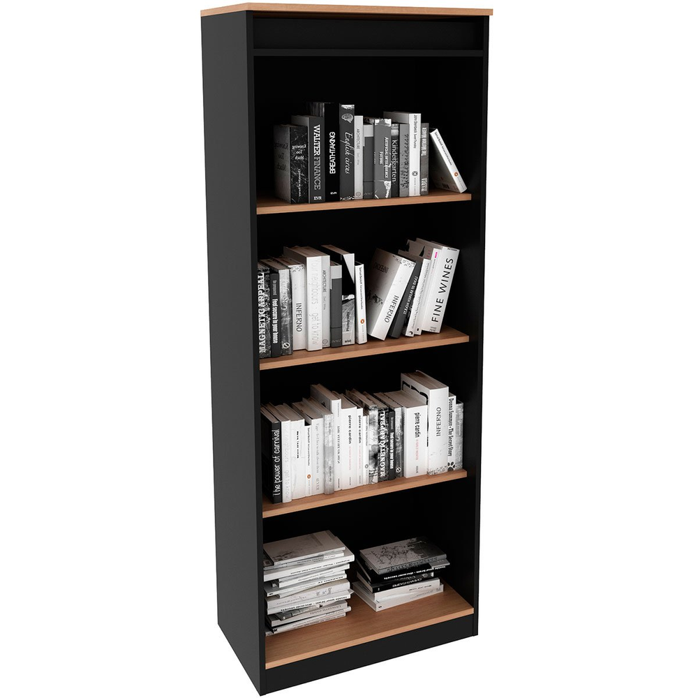 Estante Armário Alta Livreiro Multiuso Office 4 Prateleiras Amêndoa/Preto Estante Armário Alta Livreiro Multiuso Office 4 Prateleiras Amêndoa/Preto