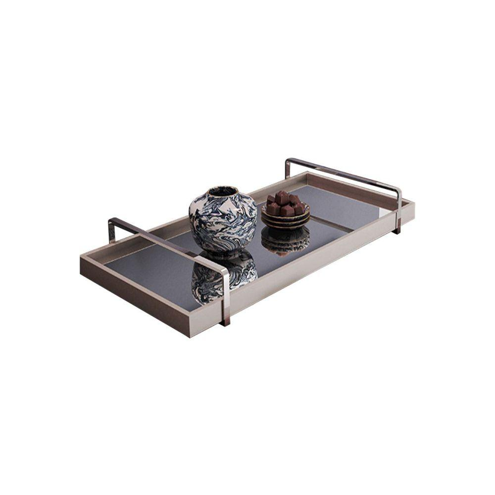 Bandeja Espelhada MDF Laqueado Off White com Alça em Metal Cromado Bandeja Espelhada MDF Laqueado Off White com Alça em Metal Cromado