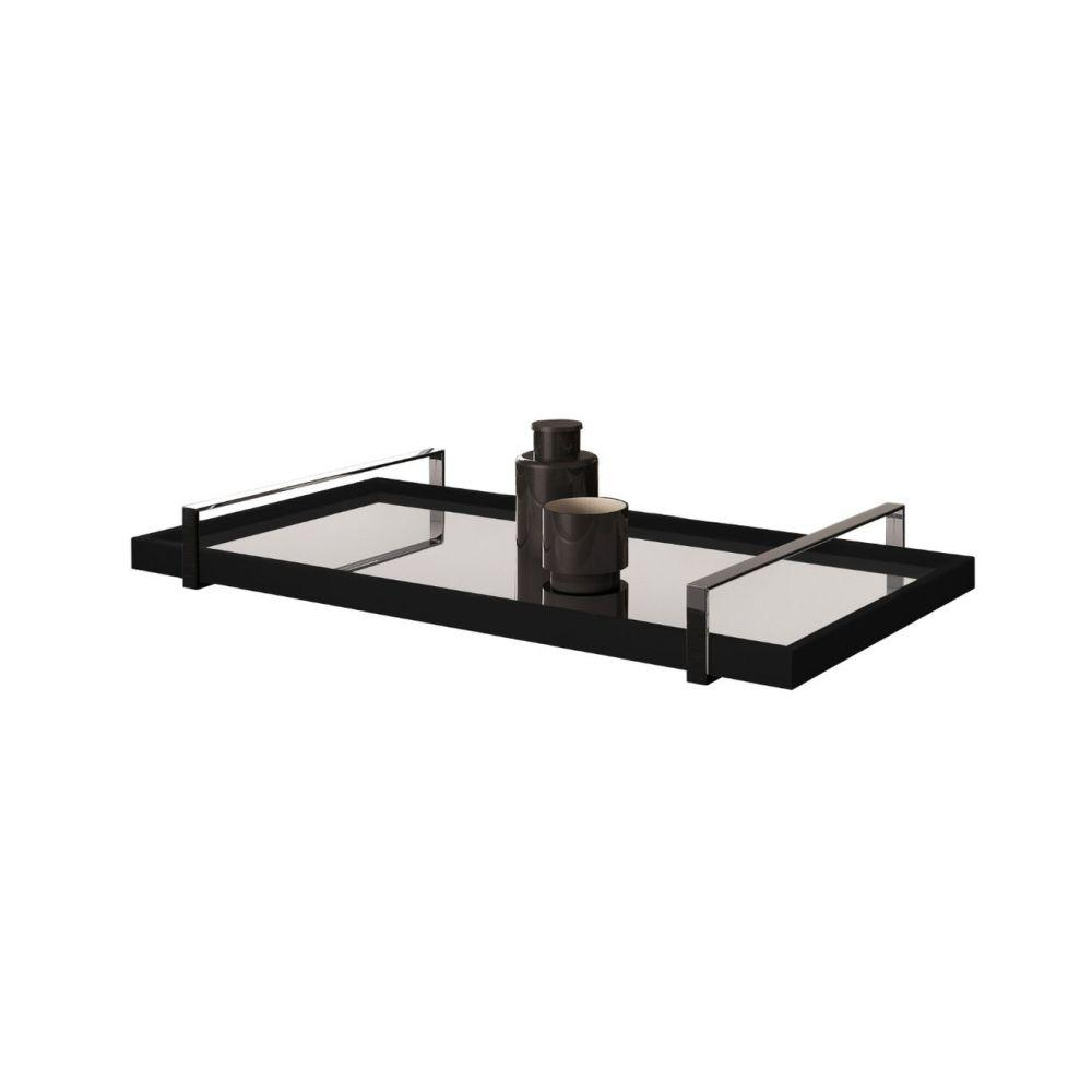 Bandeja Espelhada MDF Laqueado Preto com Alça em Metal Cromado Bandeja Espelhada MDF Laqueado Preto com Alça em Metal Cromado