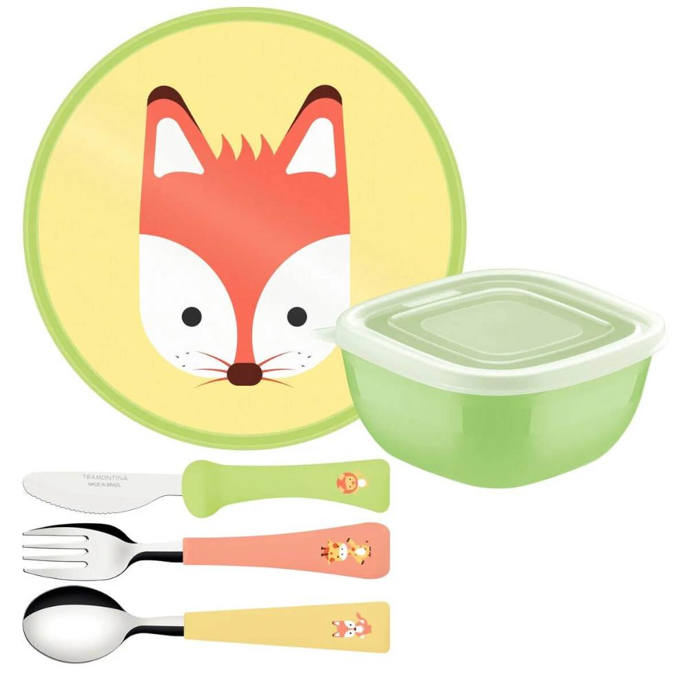 Kit Infantil Alimentação Pote Prato Talher Tramontina Baby Friends Plástico 5 Peças Colorido Kit Infantil Alimentação Pote Prato Talher Tramontina Baby Friends Plástico 5 Peças Colorido