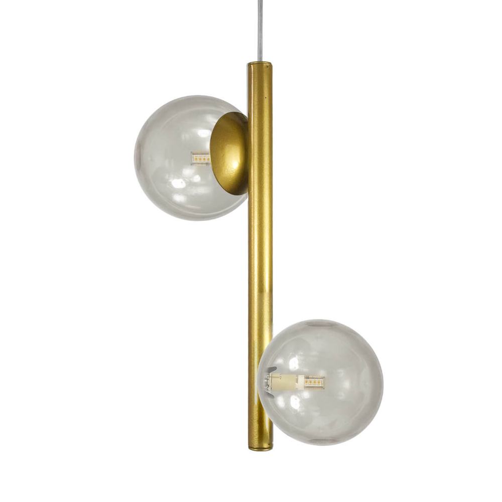 Lustre Pendente Figo OURO - 2 Globos Esfera de Vidro Fumê Lustre Pendente Figo OURO - 2 Globos Esfera de Vidro Fumê