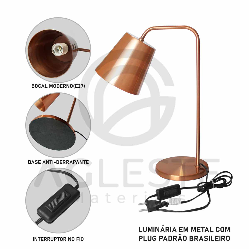 Abajur Ravena 01 Lâmpada E27 Cobre - T.Y Abajur Ravena 01 Lâmpada E27 Cobre - T.Y