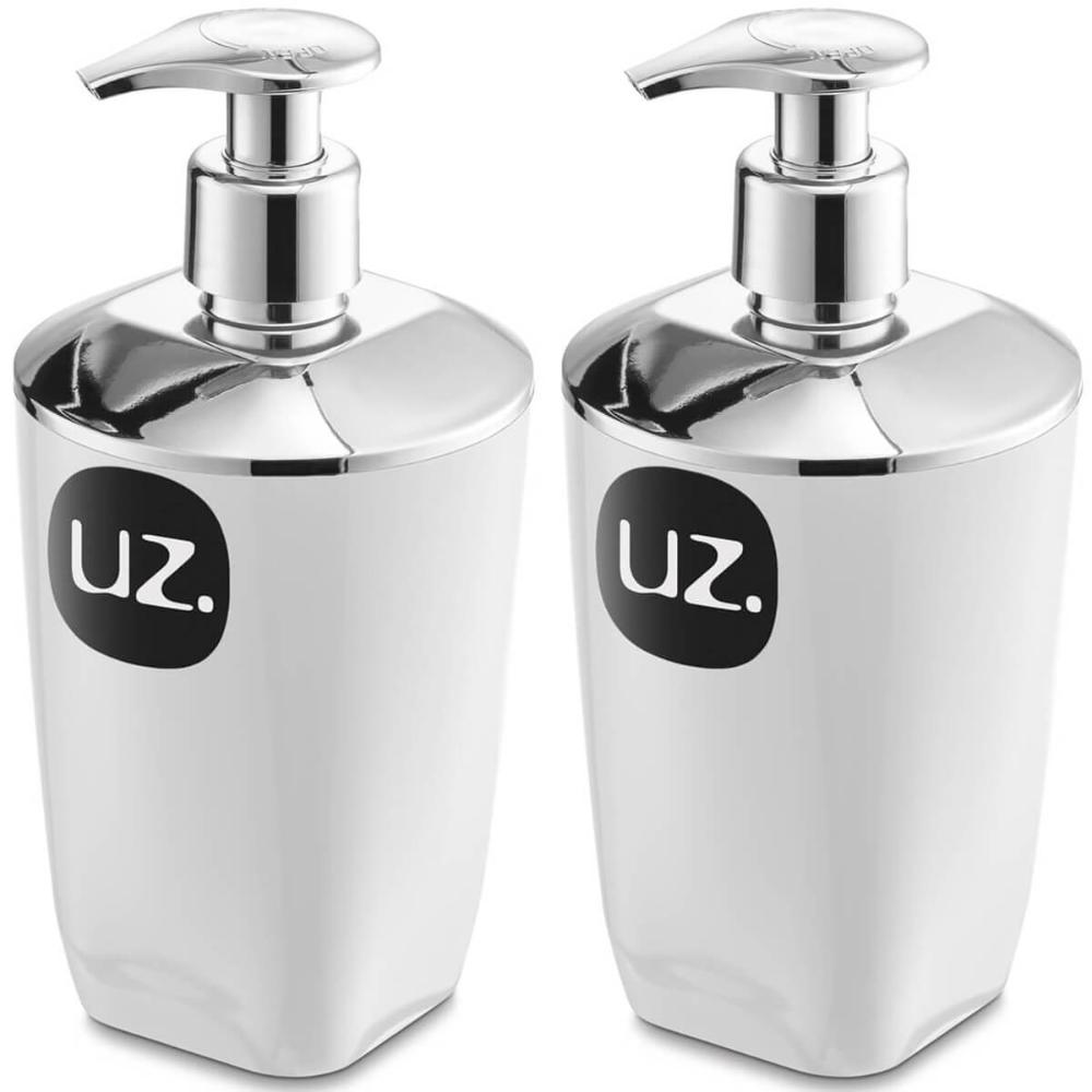 2 Porta Sabonete Líquido Plástico UZ Brancos 400ml Sabonetei 2 Porta Sabonete Líquido Plástico UZ Brancos 400ml Sabonetei