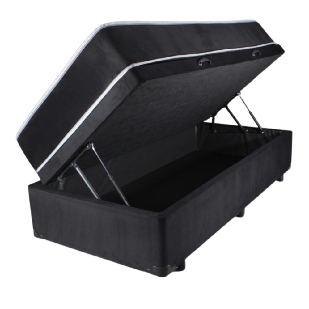 Cama Solteirão Box Baú P/ Colchão 0,96cm x 2,03cm Suede Preto Cama Solteirão Box Baú P/ Colchão 0,96cm x 2,03cm Suede Preto