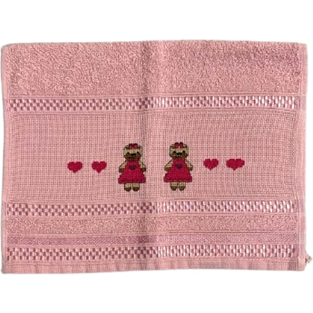 Toalha Lavabo Ponto Cruz com Borbado da Vovó Alice Coração Rosa Toalha Lavabo Ponto Cruz com Borbado da Vovó Alice Coração Rosa