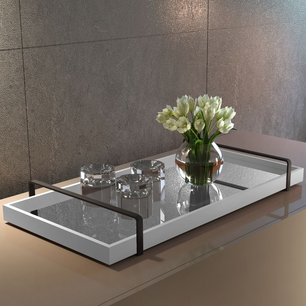 Bandeja Decorativa Espelhada Alça Preta Larflex Branca Bandeja Decorativa Espelhada Alça Preta Larflex Branca