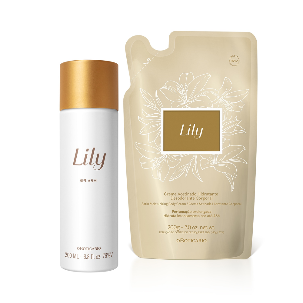 Combo Lily: Body Splash 200ml + Refil Creme Acetinado 250g Combo Lily: Body Splash 200ml + Refil Creme Acetinado 250g