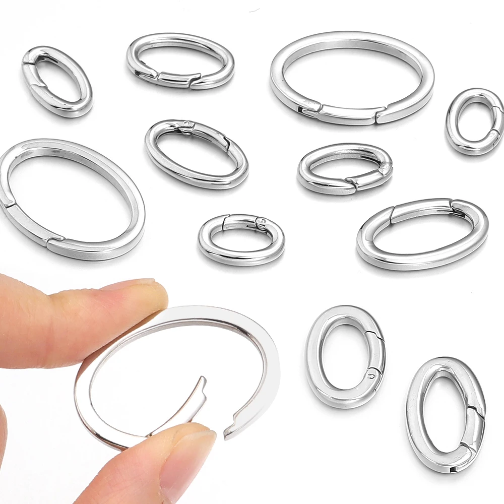 1pc Stainless Steel Spring Clasps Jump Rings Oval Open Split Clasps Snap Buckles Connectors For DIY Jewelry Making Bags Keychain