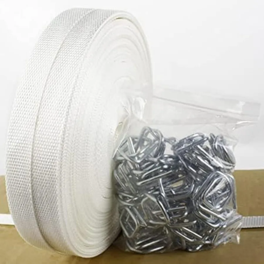 3/4" x 330' Woven Cord Strapping Kit with 50 Pack Metal Wire Buckles - Packaging Roll, 2400 lbs Break Strength 3/4" x 330' Woven Cord Strapping Kit with 50 Pack Metal Wire Buckles - Packaging Roll, 2400 lbs Break Strength