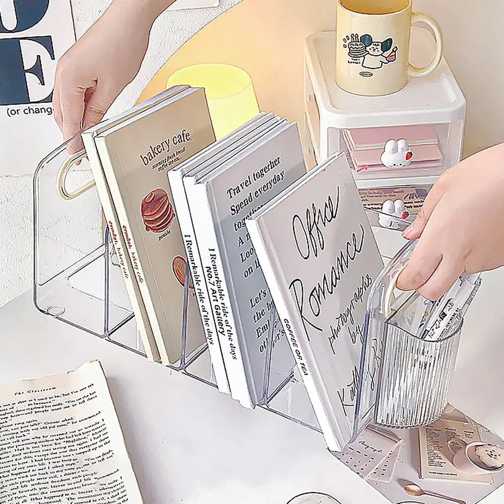 Clear Acrylic Bookends Convenient Desk Organizer with Handle Desktop Sorting Rack Divided Book Stand Study Supplies Clear Acrylic Bookends Convenient Desk Organizer with Handle Desktop Sorting Rack Divided Book Stand Study Supplies