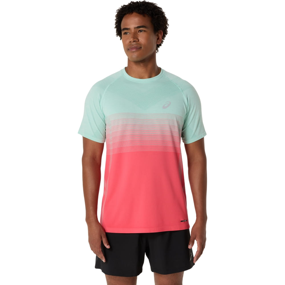 Camiseta ASICS Seamless - Masculino - Rosa/Verde Camiseta ASICS Seamless - Masculino - Rosa/Verde
