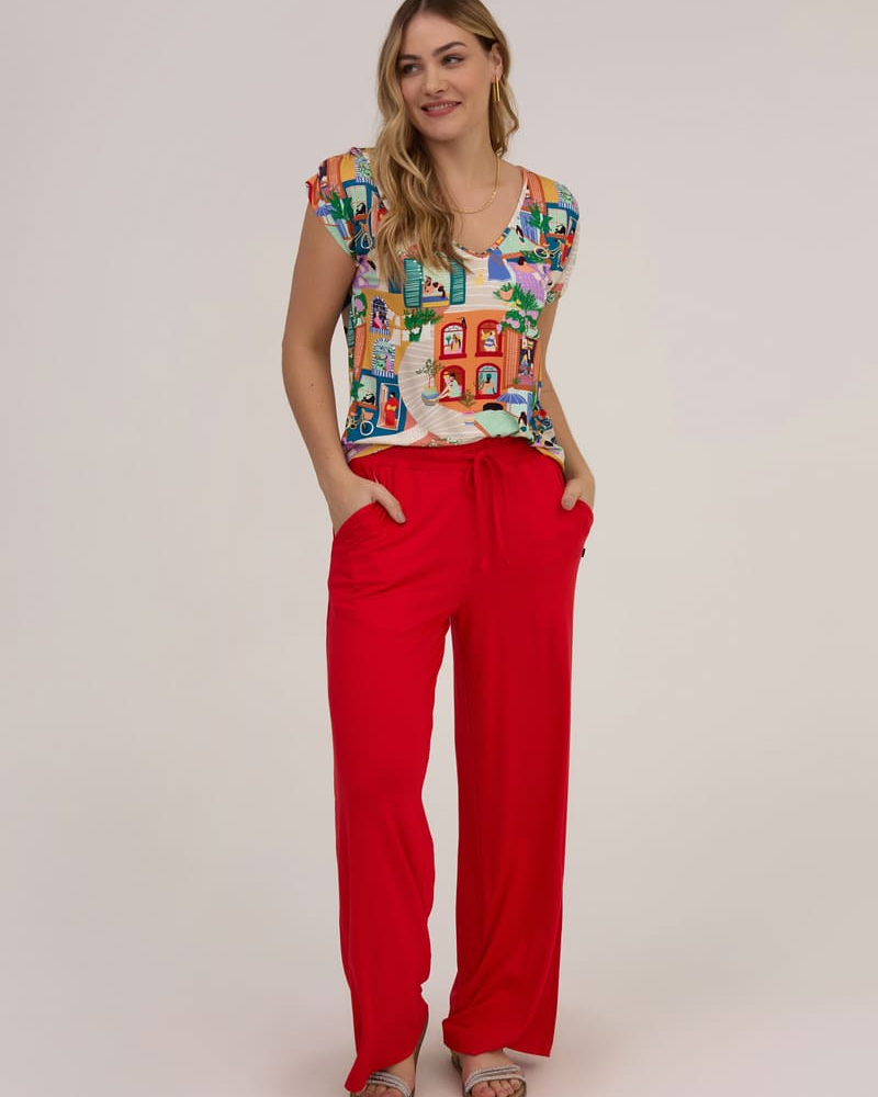 Calça Pantalona Básica Visco Comfort Vermelha