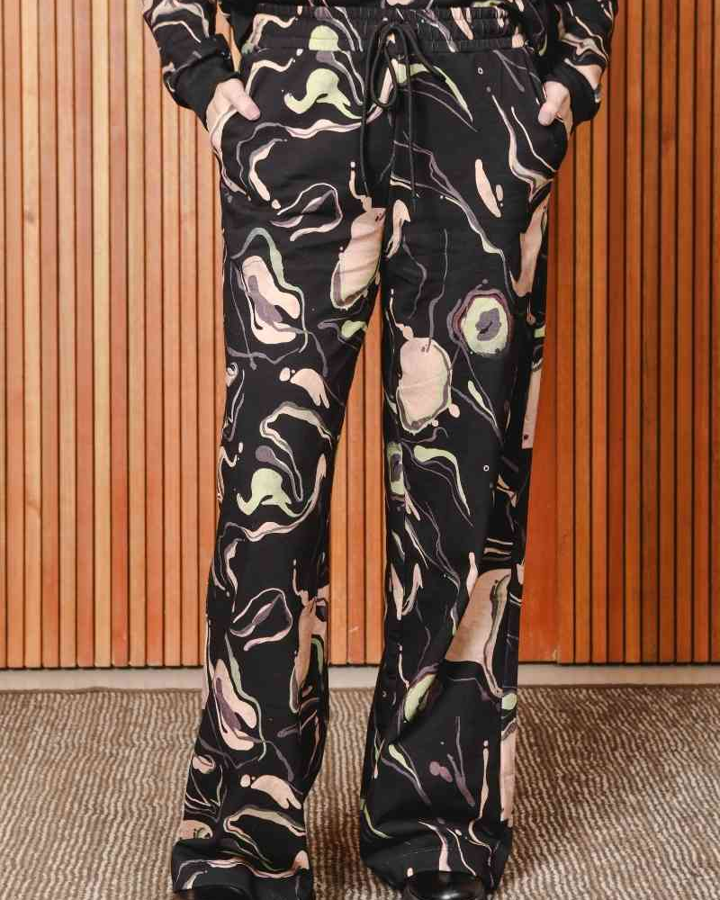Calça Pantalona Moletom Estampa New Wave