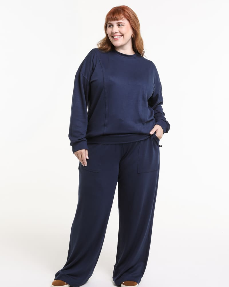 Calça Pantalona Moletom Feminina Básico Azul Marinho