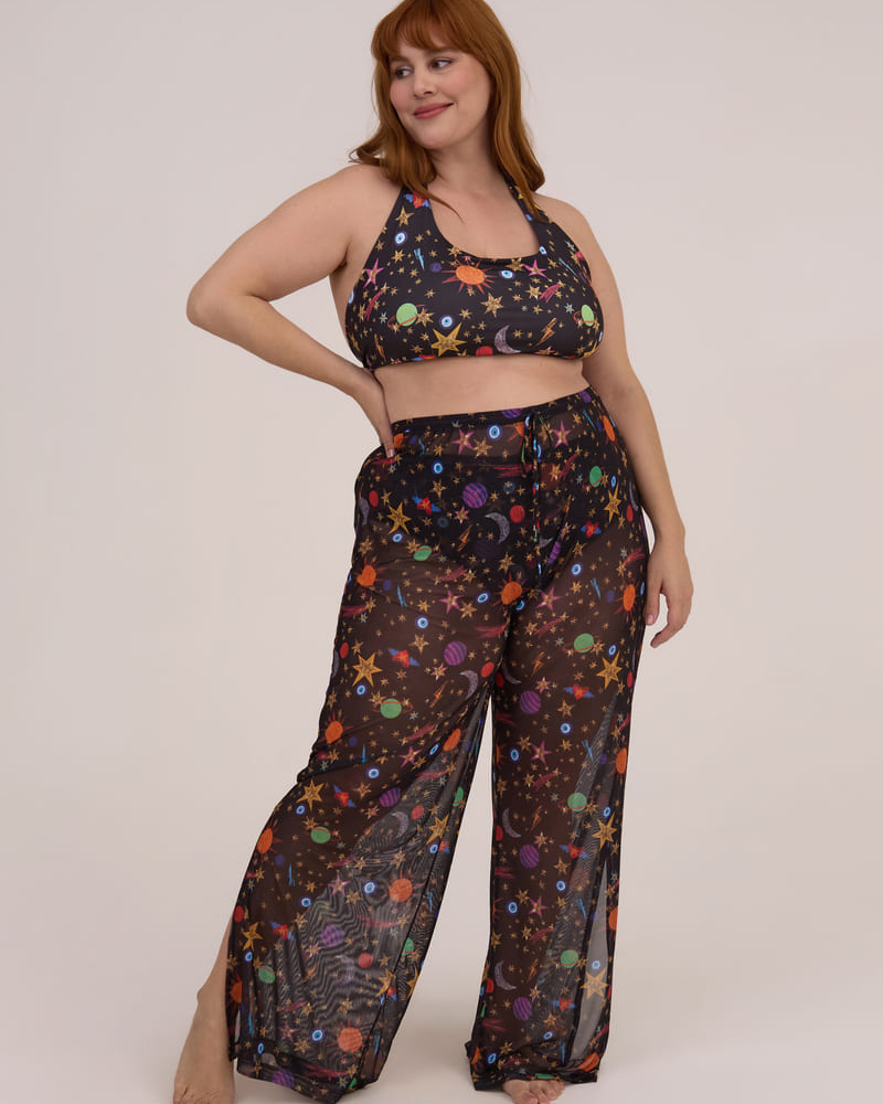Calça Pantalona Tule Estampa Galáxia