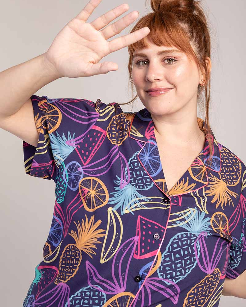 Camisa Feminina Pijama Manga Curta Estampa Frutas Camisa Feminina Pijama Manga Curta Estampa Frutas
