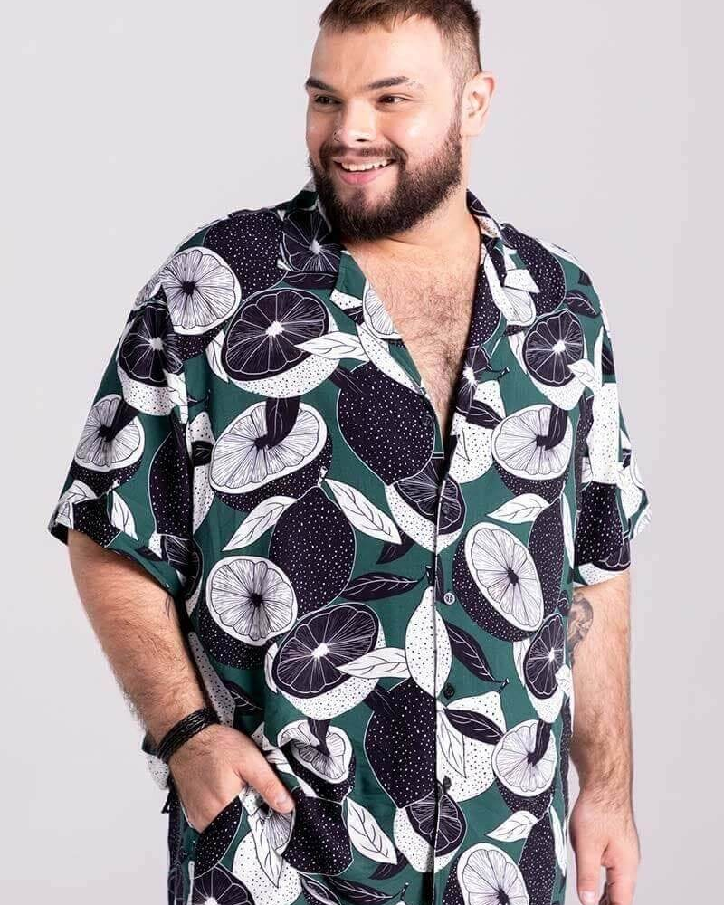 Camisa Manga Curta Estampada Lima Limão Camisa Manga Curta Estampada Lima Limão