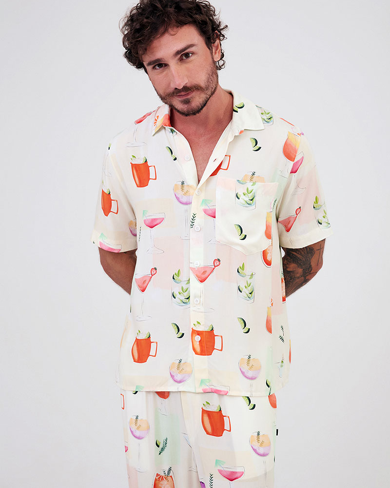Camisa Masculina Manga Curta Estampa Drinks