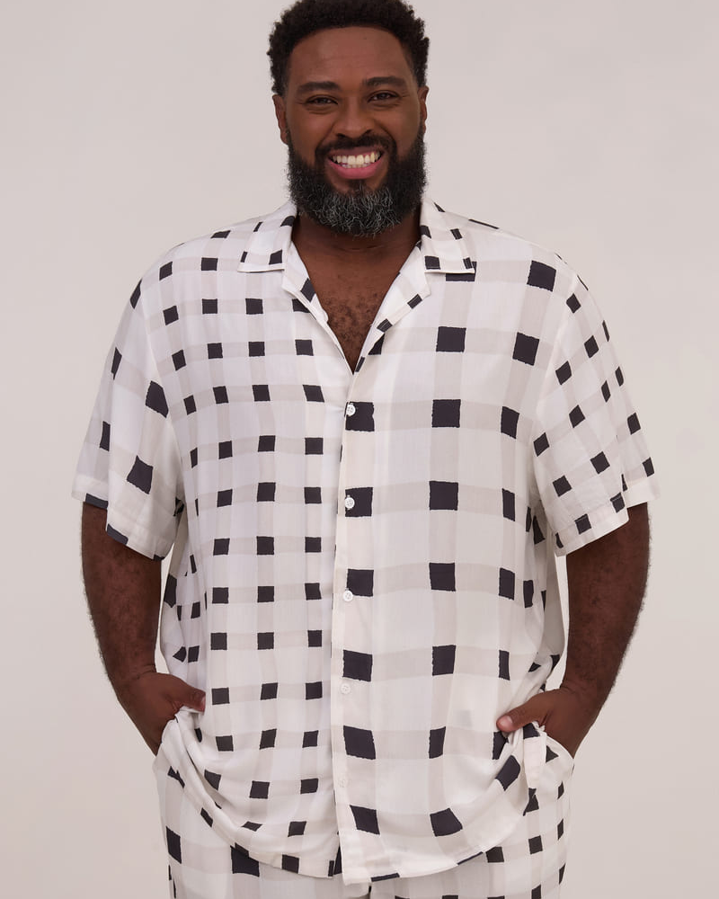 Camisa Masculina Manga Curta Estampa Xadrez Berlim Camisa Masculina Manga Curta Estampa Xadrez Berlim