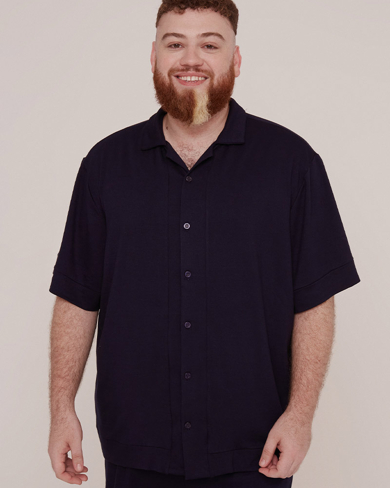 Camisa Masculina Manga Curta Moletom Grafiato Marinho Camisa Masculina Manga Curta Moletom Grafiato Marinho