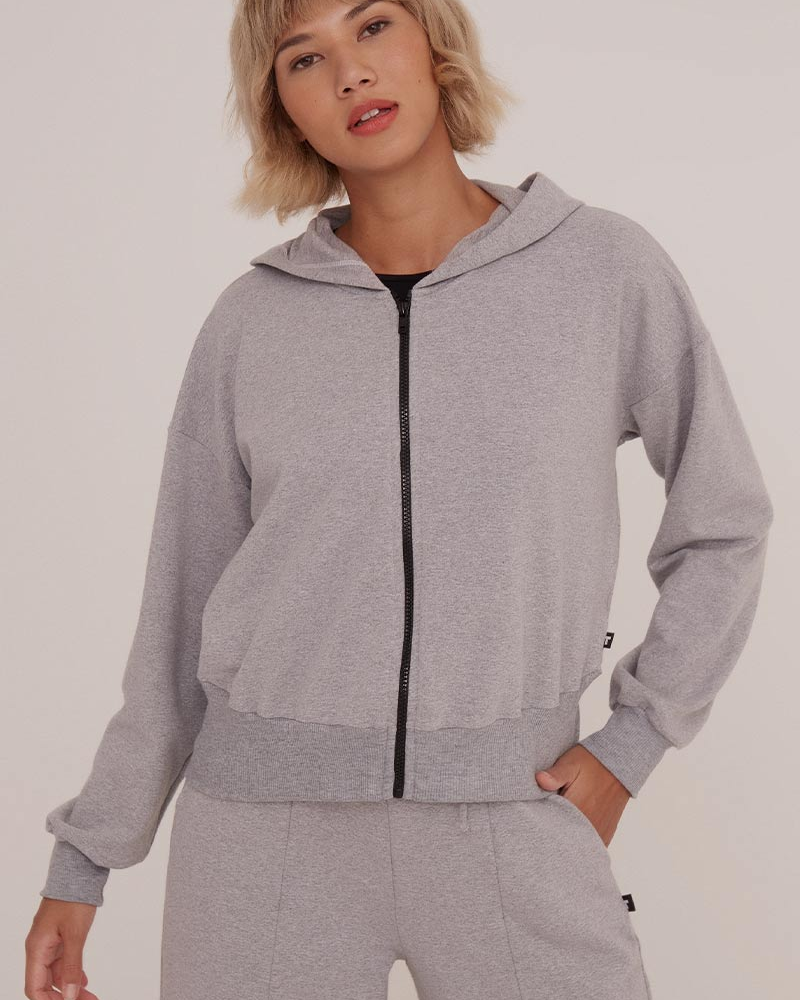 Jaqueta Cropped Moletom Urban Cinza Mescla
