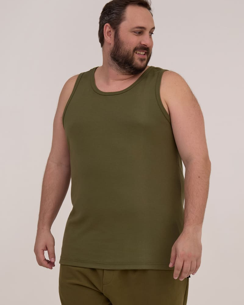 Regata Básica Canelada Decote U Verde Militar Regata Básica Canelada Decote U Verde Militar