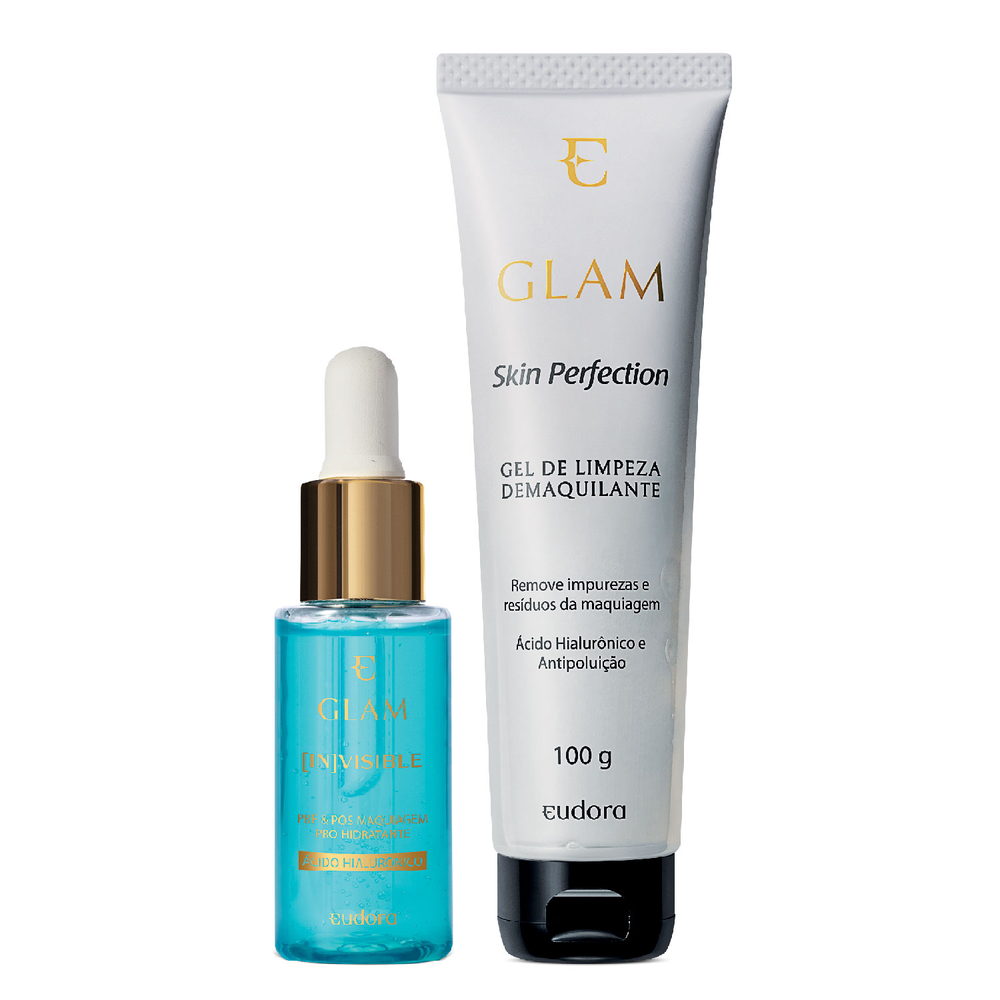 Combo Cuidados Com a Pele Glam: Gel de Limpeza Demaquilante 100g + Pré e Pós Make Hidratante 27ml Combo Cuidados Com a Pele Glam: Gel de Limpeza Demaquilante 100g + Pré e Pós Make Hidratante 27ml