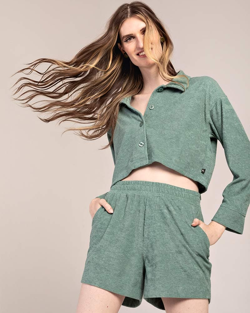 Shorts Cintura Alta Veludo Oliva