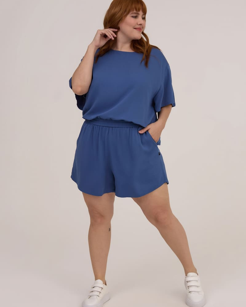 Shorts Evasê Visco Azul Ciano