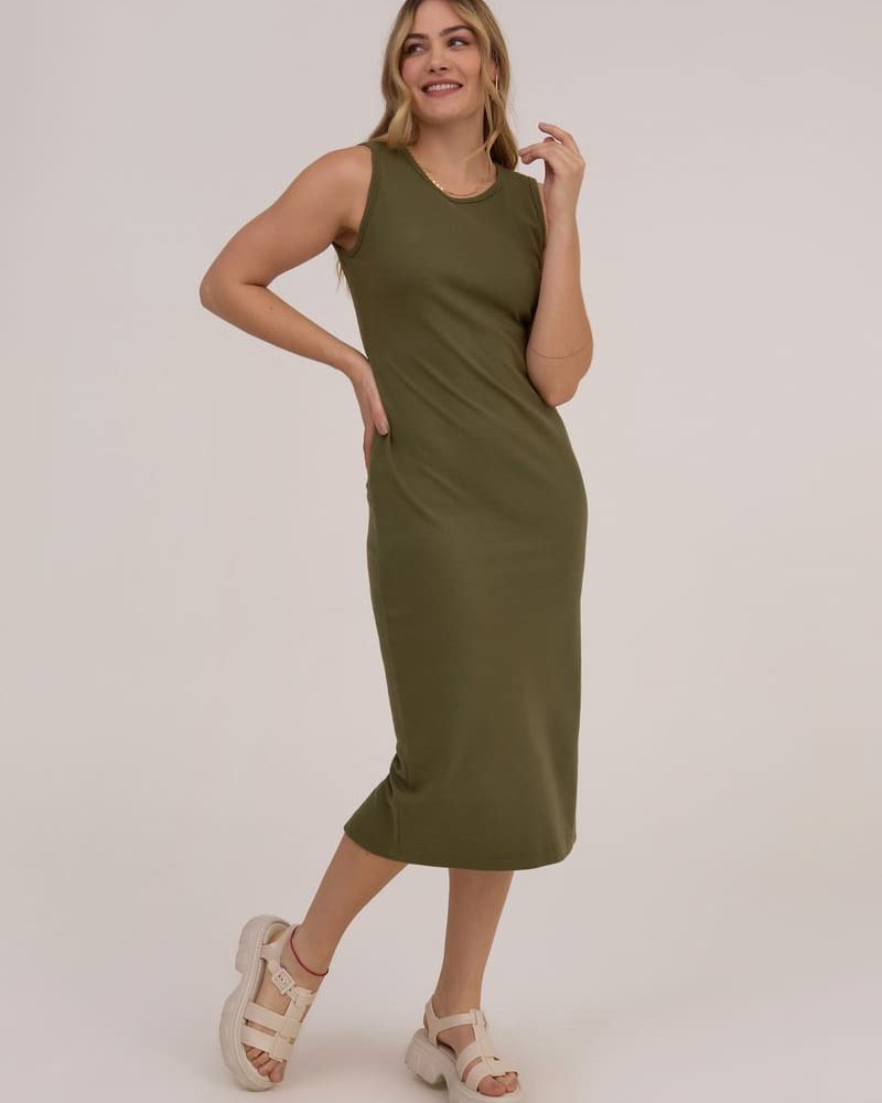 Vestido Regata Básico Canelado Verde Militar Vestido Regata Básico Canelado Verde Militar