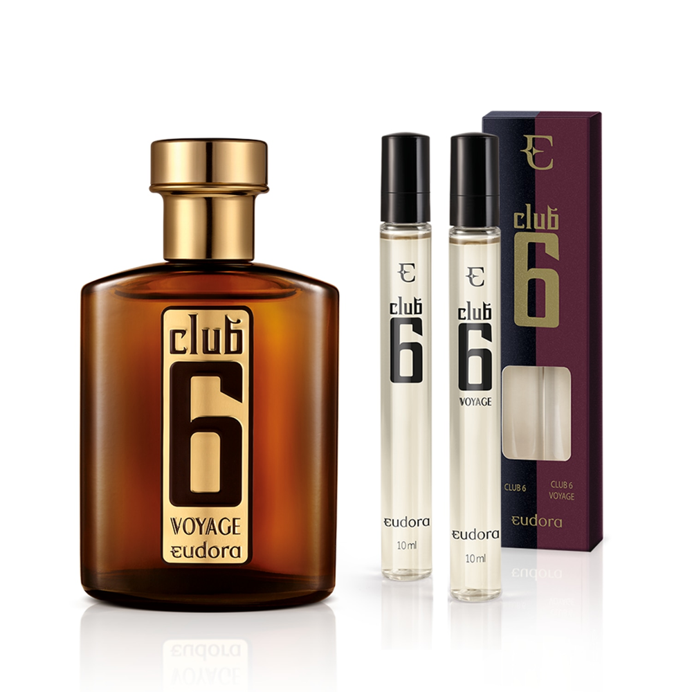 Kit Estojo Colônia Desodorante Club 6 e Voyage 10ml Cada + Colônia Desodorante Voyage 95ml Kit Estojo Colônia Desodorante Club 6 e Voyage 10ml Cada + Colônia Desodorante Voyage 95ml