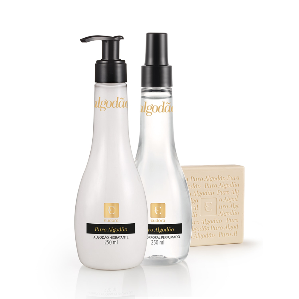 Kit Puro Algodão Spray Perfumado + Hidratante Desodorante + Sabonete em Barra Kit Puro Algodão Spray Perfumado + Hidratante Desodorante + Sabonete em Barra
