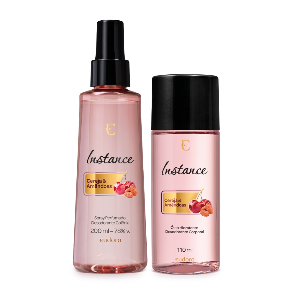 Combo Instance Cereja e Amêndoas: Óleo Hidratante Corporal 110ml + Spray Desodorante Colônia 200ml Combo Instance Cereja e Amêndoas: Óleo Hidratante Corporal 110ml + Spray Desodorante Colônia 200ml