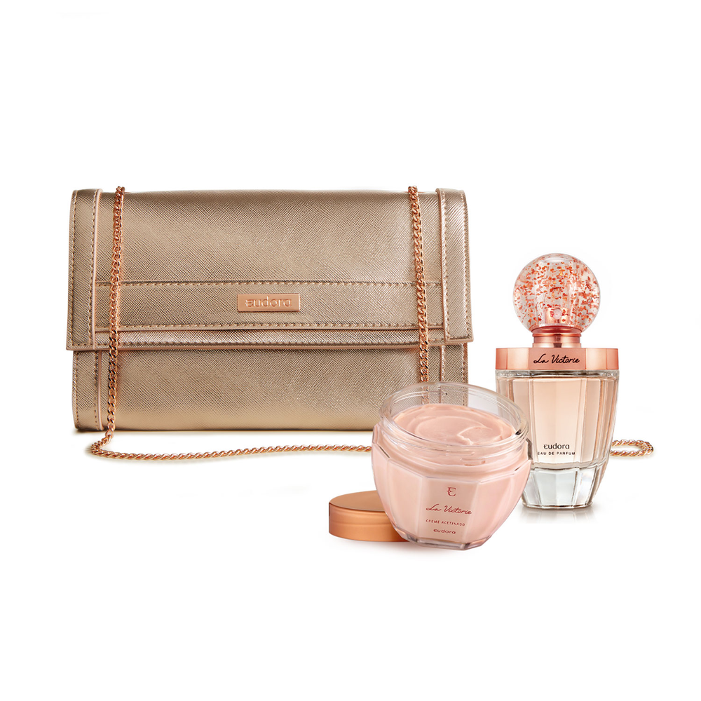 Combo La Victorie: Eau de Parfum 75ml + Creme Acetinado Corporal 250g + Bolsa de Mão Rose