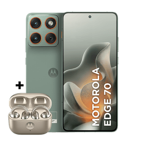 Kit smartphone motorola edge 70 512GB e fone moto buds loop Swarovski Champagne 24GB (12GB RAM + 12GB RAM Boost), Ultrafino, 3 cameras 50MP e tela extreme Amoled 120hz - Lily Pad