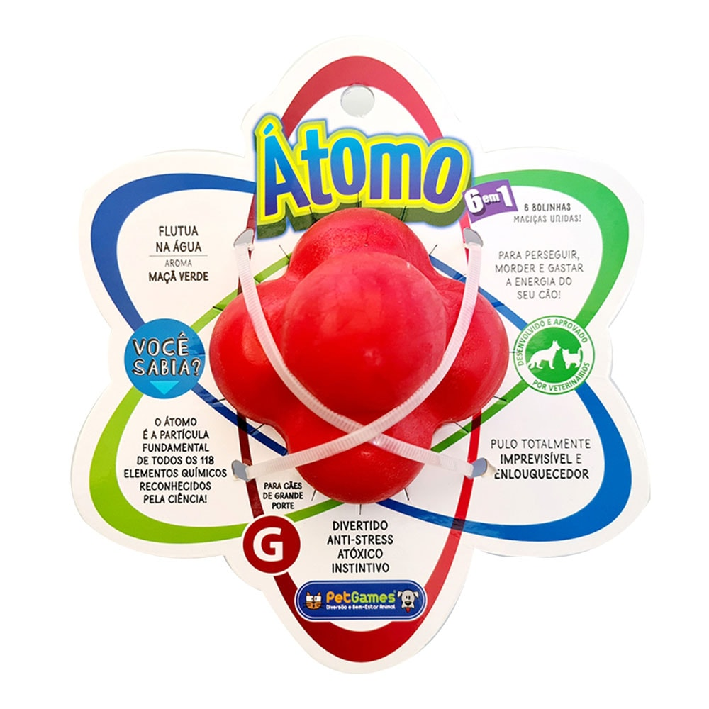 Brinquedo Para Cães Bola Maciça Átomo Vermelho Pet Games - Tam.G