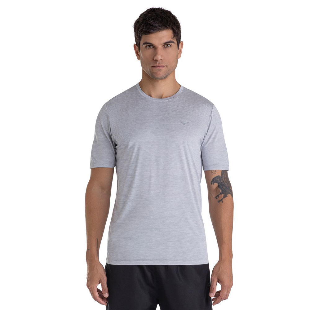 Camiseta de Corrida Mizuno Run Spark 2 Mescla G Cinza Camiseta de Corrida Mizuno Run Spark 2 Mescla G Cinza