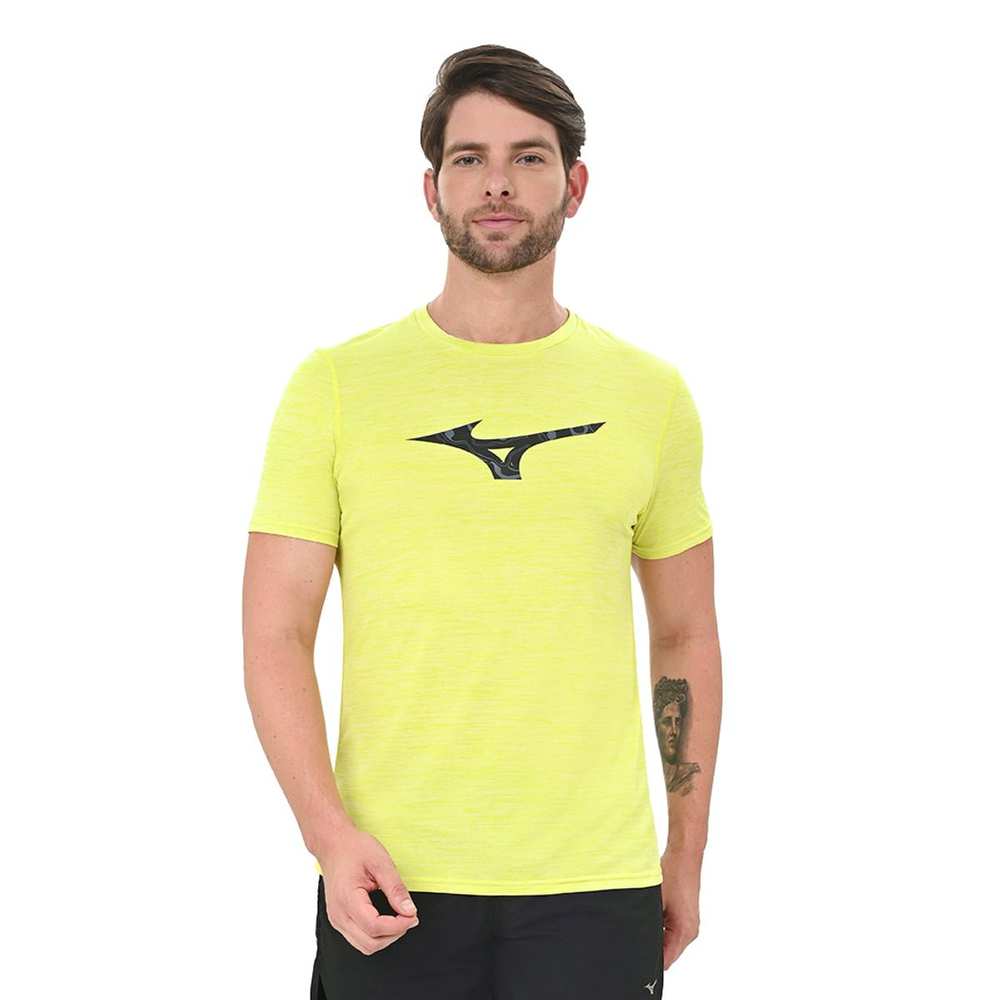 Camiseta de Treino Masculina Mizuno Core Run Bird P Amarelo Camiseta de Treino Masculina Mizuno Core Run Bird P Amarelo