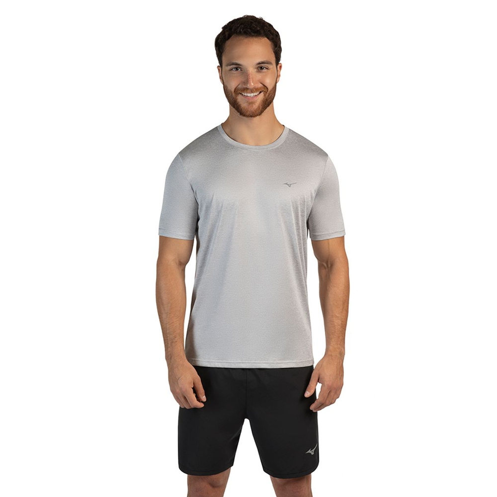Camiseta de Corrida Masculina Mizuno Run Spark 2 Mescla G Cinza Camiseta de Corrida Masculina Mizuno Run Spark 2 Mescla G Cinza