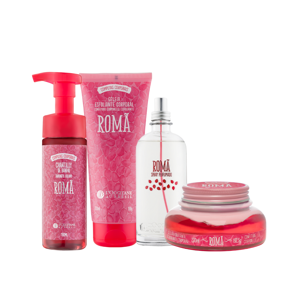 Combo Romã: Chantilly de Banho, Esfoliante, Hidratante e Spray Combo Romã: Chantilly de Banho, Esfoliante, Hidratante e Spray