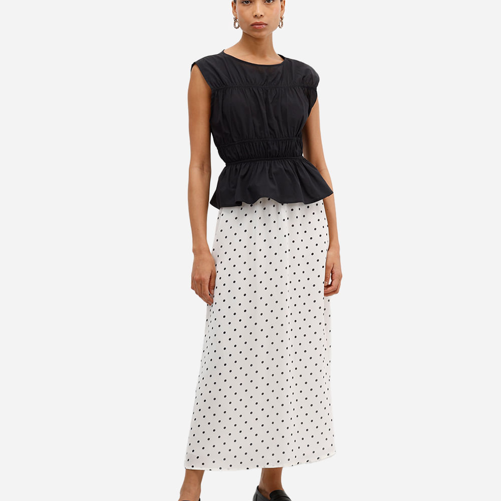 Saia feminina midi poá off white Saia feminina midi poá off white