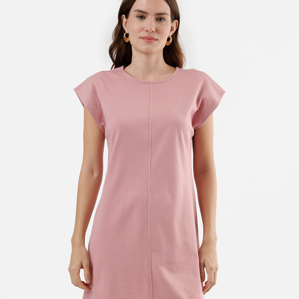 Vestido curto feminino de algodão manga curta bege Vestido curto feminino de algodão manga curta bege