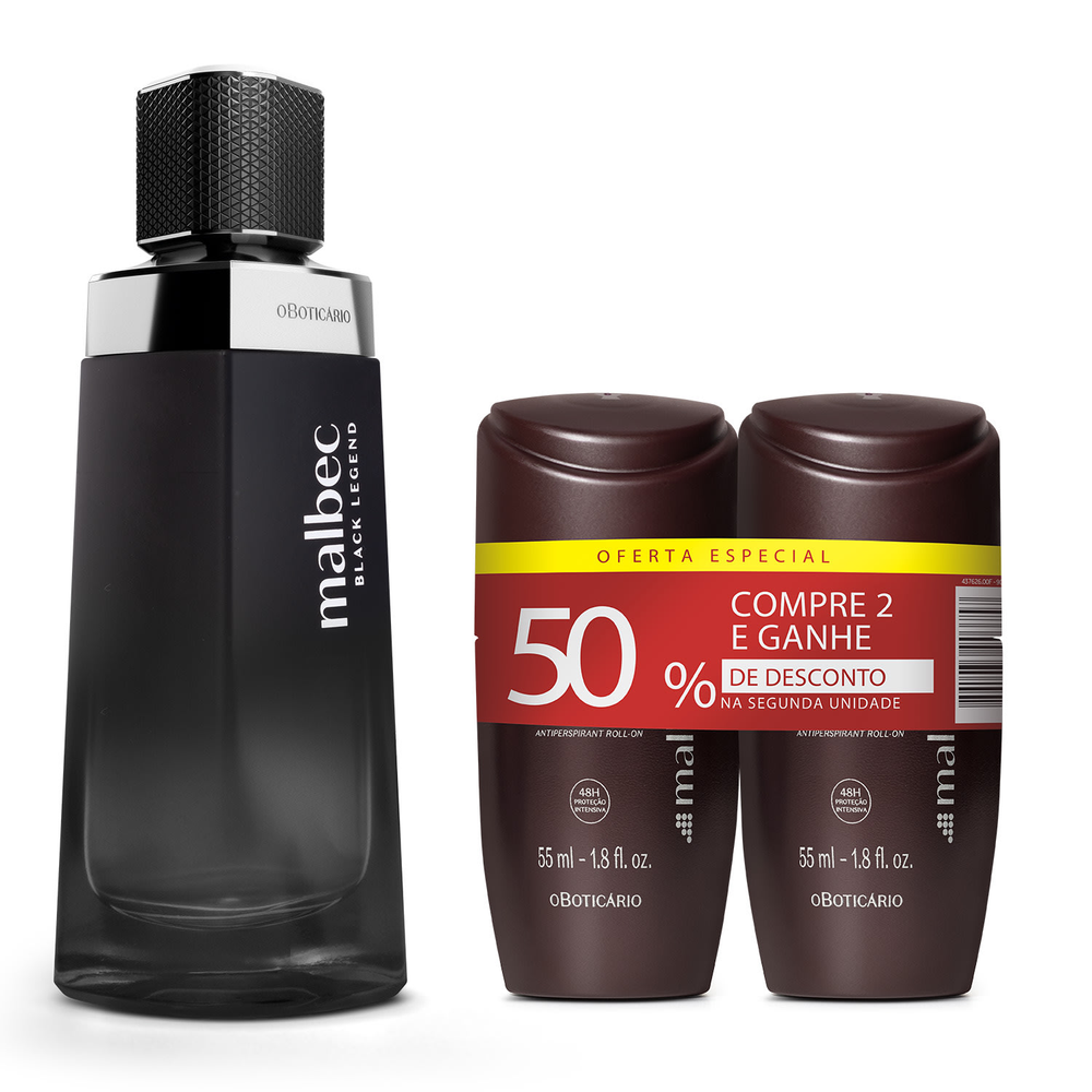 Combo Malbec: Black Legend Desodorante Colônia 100ml + Desodorantes Roll On 55ml Combo Malbec: Black Legend Desodorante Colônia 100ml + Desodorantes Roll On 55ml