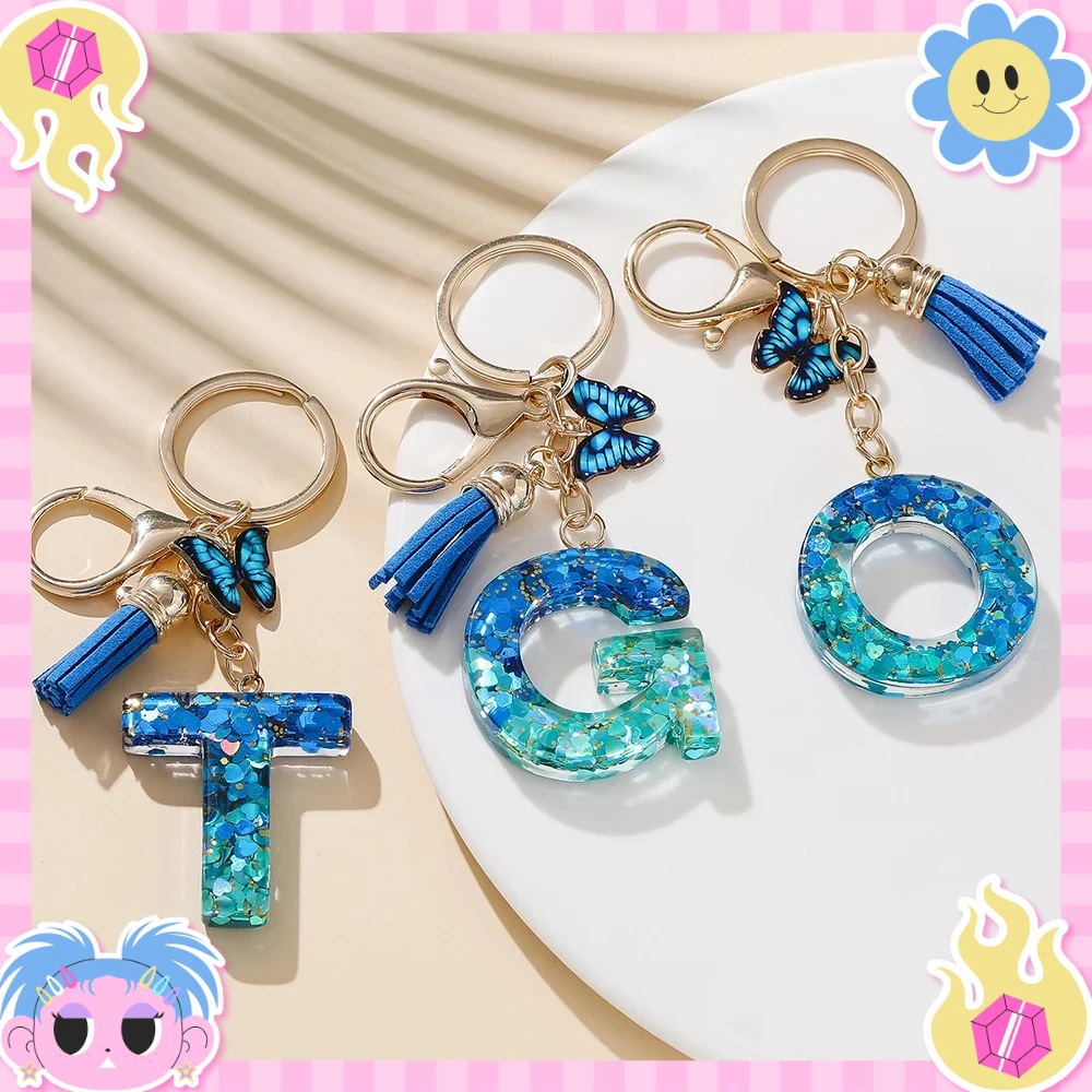 1pc Alloy Alphabet Initial Keychain Royal Blue Butterfly & Tassel Letter Keychain for Backpack Charm Accessory Key Ring Findings 1pc Alloy Alphabet Initial Keychain Royal Blue Butterfly & Tassel Letter Keychain for Backpack Charm Accessory Key Ring Findings