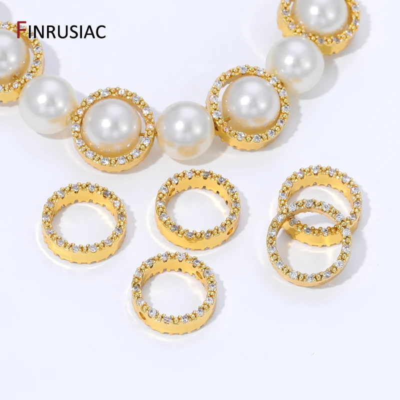 18K Gold Plated Brass Zircon Round Bead Frame,Through Hole Frame Wrapped Bead Connector For DIY Jewelry Making Accessories 18K Gold Plated Brass Zircon Round Bead Frame,Through Hole Frame Wrapped Bead Connector For DIY Jewelry Making Accessories