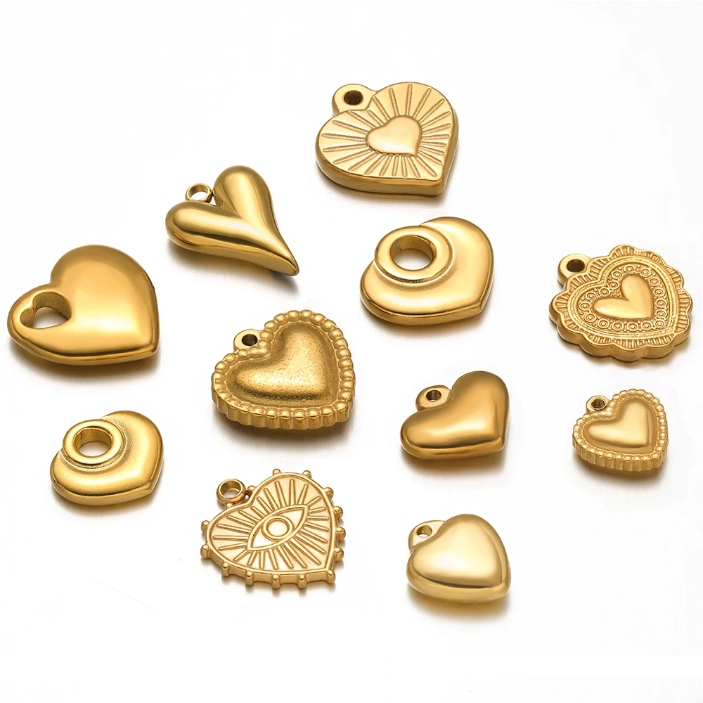 5pcs 18K Gold Stainless Steel Exquisite Heart Pendants Necklace Charms for DIY Women Jewelry Making Bracelet Earrings Findings 5pcs 18K Gold Stainless Steel Exquisite Heart Pendants Necklace Charms for DIY Women Jewelry Making Bracelet Earrings Findings