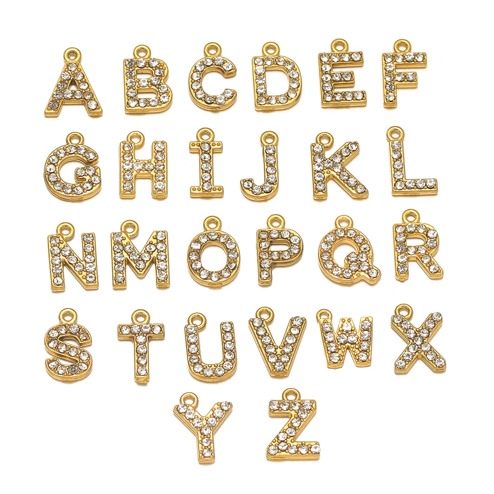5pcs Stainless Steel Gold Rhinestone Letters Charms DIY Women Girl Alphabet Necklace Pendants Jewelry Bracelet Earrings Making 5pcs Stainless Steel Gold Rhinestone Letters Charms DIY Women Girl Alphabet Necklace Pendants Jewelry Bracelet Earrings Making