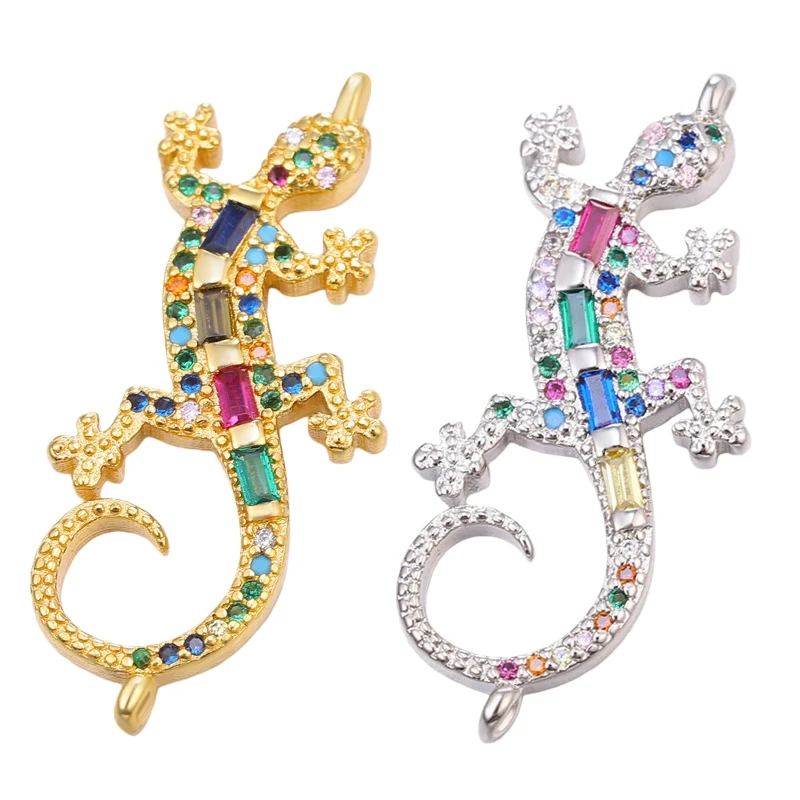 Juya 18K Gold Plated Colorful Zircon Decorative Lucky Gecko Charms Connectors For DIY Women Men Talisman Gift Jewelry Making Juya 18K Gold Plated Colorful Zircon Decorative Lucky Gecko Charms Connectors For DIY Women Men Talisman Gift Jewelry Making