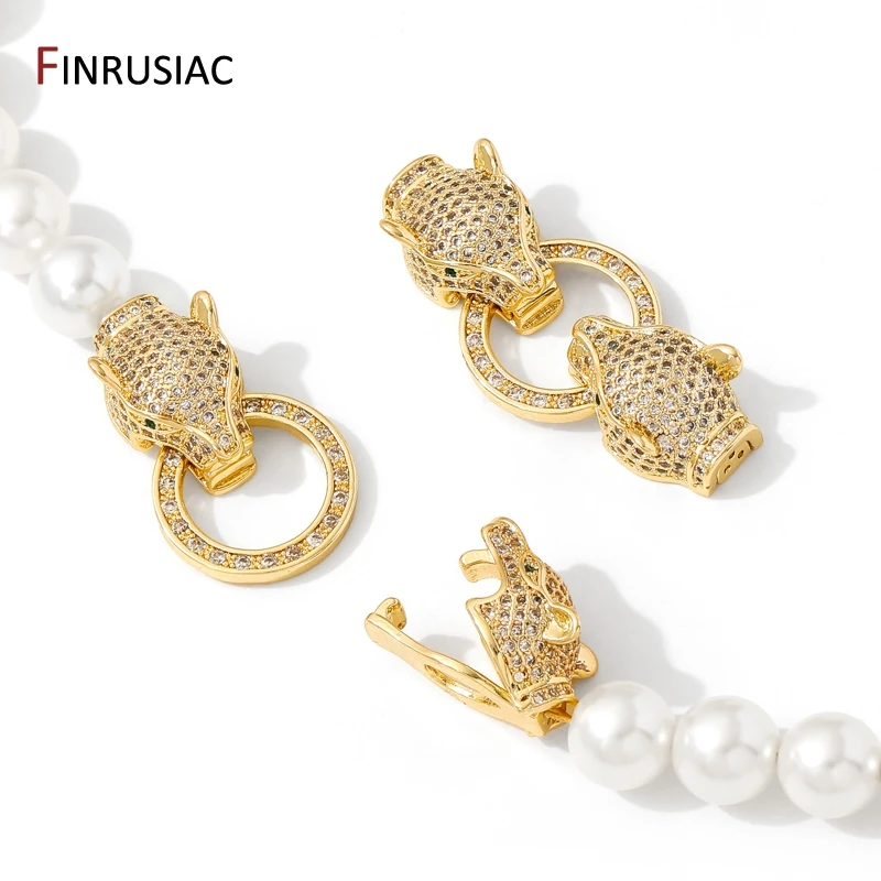 18K Gold Plated Brass Inlaid Zircon Leopard Head Pearl Clasps Fasteners,Lock For Jewelry,DIY Bracelet Necklace Making Supplies 18K Gold Plated Brass Inlaid Zircon Leopard Head Pearl Clasps Fasteners,Lock For Jewelry,DIY Bracelet Necklace Making Supplies