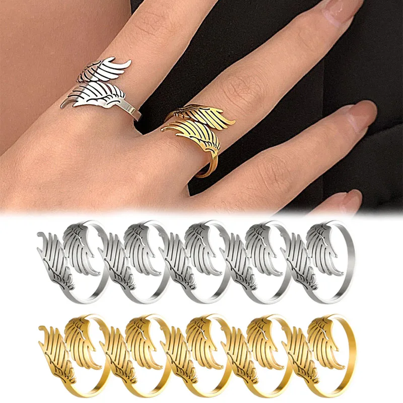 Wing Design Adjustable Couple Rings, Stainless Steel Open Ring, Streetwear Fashion Jewelry for Men Women Wing Design Adjustable Couple Rings, Stainless Steel Open Ring, Streetwear Fashion Jewelry for Men Women